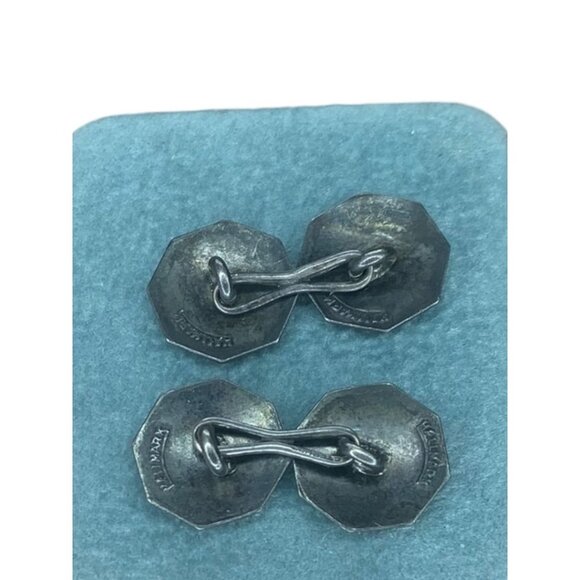 Antique Art Deco Signed Hallmark Yellow Brown Guilloche Enamel Cufflinks Pair He - Picture 7 of 11